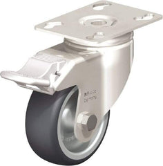 Blickle - 3" Diam x 1-1/4" Wide x 4-3/8" OAH Top Plate Mount Swivel Caster with Brake - Thermoplastic Rubber Elastomer (TPE), 220 Lb Capacity, Plain Bore Bearing, 3-9/16 x 2-5/8" Plate - Americas Industrial Supply