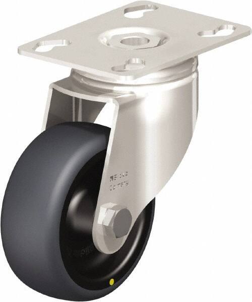 Blickle - 3" Diam x 1-1/4" Wide x 4-3/8" OAH Top Plate Mount Swivel Caster - Thermoplastic Rubber Elastomer (TPE), 143 Lb Capacity, Plain Bore Bearing, 3-9/16 x 2-5/8" Plate - Americas Industrial Supply