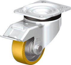 Blickle - 3" Diam x 1-11/64" Wide x 4-21/64" OAH Top Plate Mount Swivel Caster with Brake - Polyurethane-Elastomer Blickle Extrathane, 396 Lb Capacity, Ball Bearing, 3-15/16 x 3-3/8" Plate - Americas Industrial Supply
