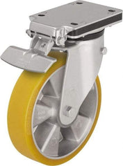 Blickle - 6-1/2" Diam x 1-31/32" Wide x 8-5/8" OAH Top Plate Mount Swivel Caster with Brake - Polyurethane-Elastomer Blickle Extrathane, 1,210 Lb Capacity, Ball Bearing, 5-1/2 x 4-3/8" Plate - Americas Industrial Supply