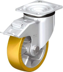 Blickle - 5" Diam x 1-9/16" Wide x 6-7/64" OAH Top Plate Mount Swivel Caster with Brake - Polyurethane-Elastomer Blickle Extrathane, 770 Lb Capacity, Ball Bearing, 3-15/16 x 3-3/8" Plate - Americas Industrial Supply