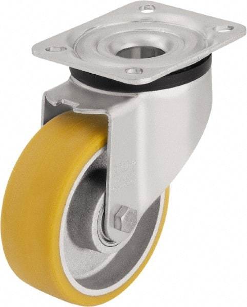 Blickle - 4" Diam x 1-9/16" Wide x 5-7/64" OAH Top Plate Mount Swivel Caster - Polyurethane-Elastomer Blickle Extrathane, 550 Lb Capacity, Ball Bearing, 5-1/2 x 4-3/8" Plate - Americas Industrial Supply