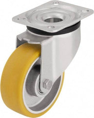 Blickle - 4" Diam x 1-9/16" Wide x 5-7/64" OAH Top Plate Mount Swivel Caster - Polyurethane-Elastomer Blickle Extrathane, 550 Lb Capacity, Ball Bearing, 3-15/16 x 3-3/8" Plate - Americas Industrial Supply