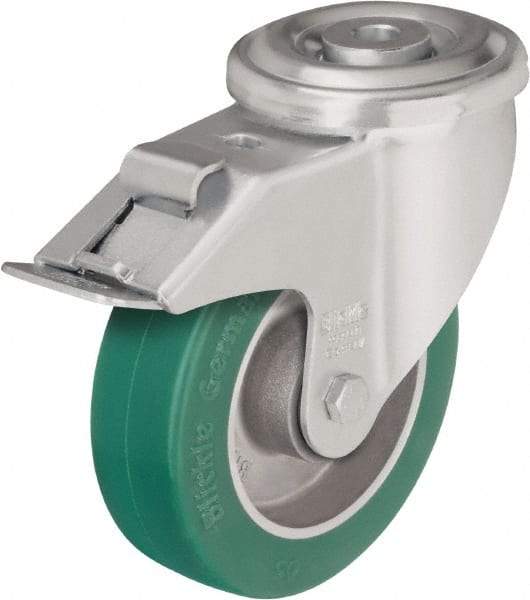 Blickle - 5" Diam x 1-37/64" Wide x 6-7/64" OAH Hollow Kingpin Mount Swivel Caster with Brake - Polyurethane-Elastomer Blickle Softhane, 770 Lb Capacity, Ball Bearing, Hollow Kingpin Stem - Americas Industrial Supply
