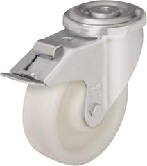 Blickle - 4" Diam x 1-29/64" Wide x 5-7/64" OAH Hollow Kingpin Mount Swivel Caster with Brake - Impact-Resistant Nylon, 770 Lb Capacity, Plain Bore Bearing, Hollow Kingpin Stem - Americas Industrial Supply