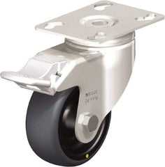 Blickle - 3" Diam x 1-1/4" Wide x 4-3/8" OAH Top Plate Mount Swivel Caster with Brake - Thermoplastic Rubber Elastomer (TPE), 143 Lb Capacity, Plain Bore Bearing, 3-9/16 x 2-5/8" Plate - Americas Industrial Supply