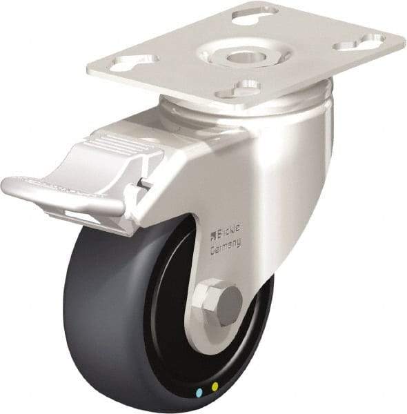 Blickle - 3" Diam x 1-1/4" Wide x 4-3/8" OAH Top Plate Mount Swivel Caster with Brake - Thermoplastic Rubber Elastomer (TPE), 143 Lb Capacity, Ball Bearing, 3-9/16 x 2-5/8" Plate - Americas Industrial Supply