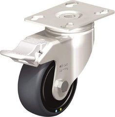Blickle - 3" Diam x 1-1/4" Wide x 4-3/8" OAH Top Plate Mount Swivel Caster with Brake - Thermoplastic Rubber Elastomer (TPE), 143 Lb Capacity, Ball Bearing, 3-9/16 x 2-5/8" Plate - Americas Industrial Supply