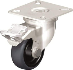 Blickle - 2" Diam x 3/4" Wide x 2-51/64" OAH Top Plate Mount Swivel Caster with Brake - Thermoplastic Rubber Elastomer (TPE), 110 Lb Capacity, Plain Bore Bearing, 2-3/8 x 2-3/8" Plate - Americas Industrial Supply
