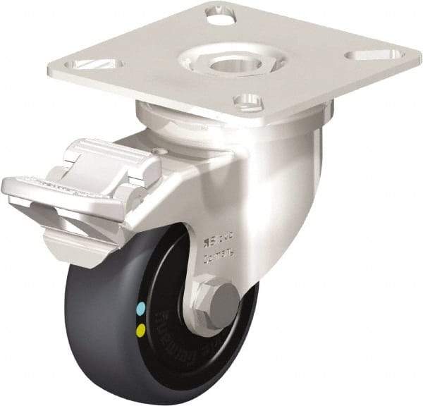 Blickle - 2" Diam x 3/4" Wide x 2-51/64" OAH Top Plate Mount Swivel Caster with Brake - Thermoplastic Rubber Elastomer (TPE), 66 Lb Capacity, Ball Bearing, 2-3/8 x 2-3/8" Plate - Americas Industrial Supply