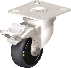 Blickle - 2" Diam x 3/4" Wide x 2-51/64" OAH Top Plate Mount Swivel Caster with Brake - Thermoplastic Rubber Elastomer (TPE), 66 Lb Capacity, Ball Bearing, 2-3/8 x 2-3/8" Plate - Americas Industrial Supply