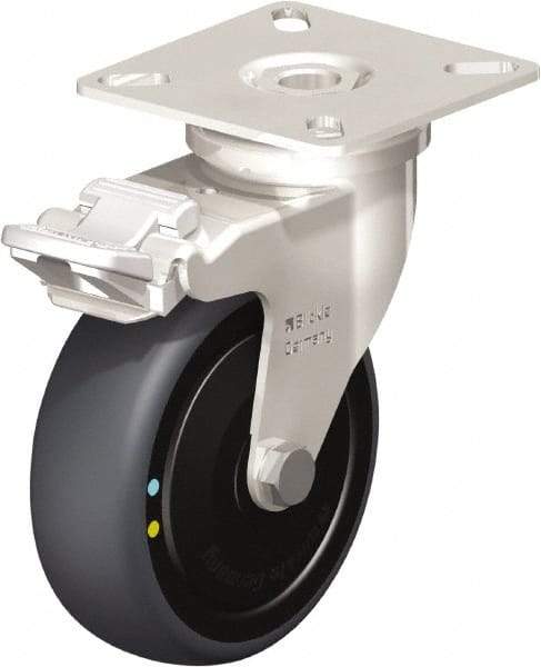 Blickle - 3" Diam x 63/64" Wide x 3-15/16" OAH Top Plate Mount Swivel Caster with Brake - Thermoplastic Rubber Elastomer (TPE), 110 Lb Capacity, Ball Bearing, 2-3/8 x 2-3/8" Plate - Americas Industrial Supply