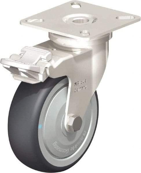 Blickle - 3" Diam x 63/64" Wide x 3-15/16" OAH Top Plate Mount Swivel Caster with Brake - Thermoplastic Rubber Elastomer (TPE), 165 Lb Capacity, Ball Bearing, 2-3/8 x 2-3/8" Plate - Americas Industrial Supply