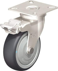 Blickle - 3" Diam x 63/64" Wide x 3-15/16" OAH Top Plate Mount Swivel Caster with Brake - Thermoplastic Rubber Elastomer (TPE), 165 Lb Capacity, Ball Bearing, 2-3/8 x 2-3/8" Plate - Americas Industrial Supply