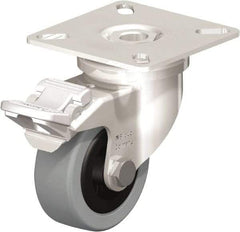 Blickle - 2" Diam x 45/64" Wide x 2-51/64" OAH Top Plate Mount Swivel Caster with Brake - Solid Rubber, 88 Lb Capacity, Plain Bore Bearing, 2-3/8 x 2-3/8" Plate - Americas Industrial Supply