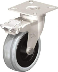 Blickle - 3" Diam x 63/64" Wide x 3-15/16" OAH Top Plate Mount Swivel Caster with Brake - Solid Rubber, 132 Lb Capacity, Plain Bore Bearing, 2-3/8 x 2-3/8" Plate - Americas Industrial Supply