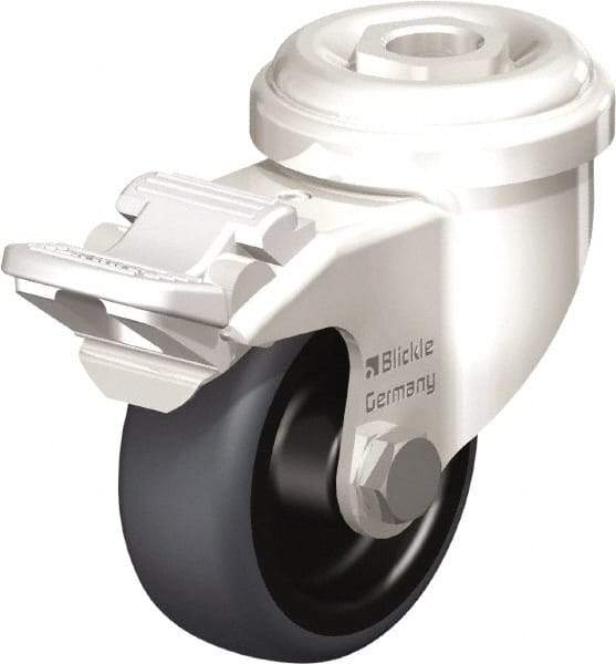 Blickle - 2" Diam x 3/4" Wide x 2-23/32" OAH Hollow Kingpin Mount Swivel Caster with Brake - Thermoplastic Rubber Elastomer (TPE), 110 Lb Capacity, Plain Bore Bearing, Hollow Kingpin Stem - Americas Industrial Supply
