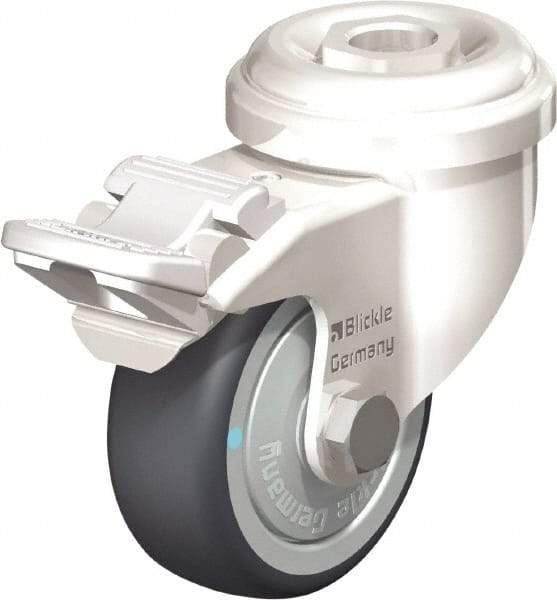 Blickle - 2" Diam x 3/4" Wide x 2-23/32" OAH Hollow Kingpin Mount Swivel Caster with Brake - Thermoplastic Rubber Elastomer (TPE), 110 Lb Capacity, Ball Bearing, Hollow Kingpin Stem - Americas Industrial Supply
