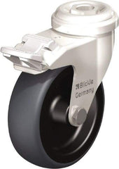 Blickle - 3" Diam x 63/64" Wide x 3-27/32" OAH Hollow Kingpin Mount Swivel Caster with Brake - Thermoplastic Rubber Elastomer (TPE), 165 Lb Capacity, Plain Bore Bearing, Hollow Kingpin Stem - Americas Industrial Supply