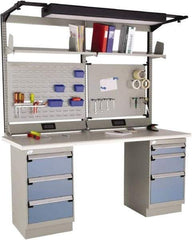 Rousseau Metal - 6 Drawer, 2 Shelf Workstation - 775 Lb Capacity, Plastic Laminate Top, Everest Blue, 72" Wide x 80" High x 30" Long - Americas Industrial Supply