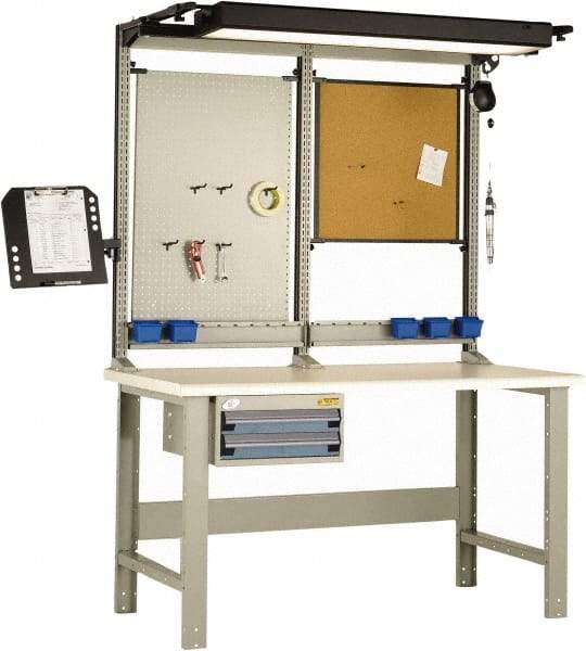 Rousseau Metal - 2 Drawer, Workstation - 1,100 Lb Capacity, Plastic Top, Everest Blue, 60" Wide x 80" High x 30" Long - Americas Industrial Supply