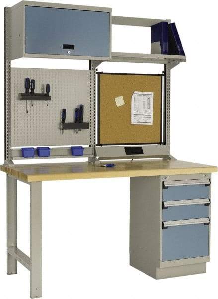 Rousseau Metal - 3 Drawer, 2 Shelf Workstation - 2,750 Lb Capacity, Wood Top, Everest Blue, 60" Wide x 80" High x 30" Long - Americas Industrial Supply