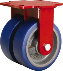 Hamilton - 6" Diam x 2" Wide x 7-3/4" OAH Top Plate Mount Rigid Caster - Polyurethane Mold onto Cast Iron Center, 1,920 Lb Capacity, Tapered Roller Bearing, 4-1/2 x 6-1/2" Plate - Americas Industrial Supply