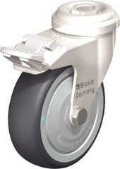 Blickle - 3" Diam x 63/64" Wide x 3-27/32" OAH Hollow Kingpin Mount Swivel Caster with Brake - Thermoplastic Rubber Elastomer (TPE), 165 Lb Capacity, Ball Bearing, Hollow Kingpin Stem - Americas Industrial Supply