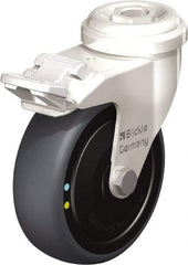 Blickle - 3" Diam x 63/64" Wide x 3-27/32" OAH Hollow Kingpin Mount Swivel Caster with Brake - Thermoplastic Rubber Elastomer (TPE), 110 Lb Capacity, Ball Bearing, Hollow Kingpin Stem - Americas Industrial Supply