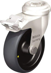 Blickle - 3" Diam x 63/64" Wide x 3-27/32" OAH Hollow Kingpin Mount Swivel Caster with Brake - Thermoplastic Rubber Elastomer (TPE), 110 Lb Capacity, Plain Bore Bearing, Hollow Kingpin Stem - Americas Industrial Supply