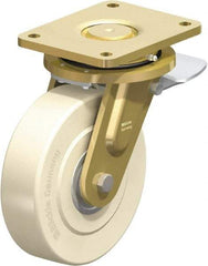 Blickle - 8" Diam x 2-5/32" Wide x 10-1/32" OAH Top Plate Mount Swivel Caster with Brake - Impact-Resistant Cast Nylon, 6,600 Lb Capacity, Ball Bearing, 6-7/8 x 5-1/2" Plate - Americas Industrial Supply