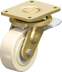 Blickle - 6" Diam x 2-5/32" Wide x 8-5/64" OAH Top Plate Mount Swivel Caster with Brake - Impact-Resistant Cast Nylon, 5,500 Lb Capacity, Ball Bearing, 6-7/8 x 5-1/2" Plate - Americas Industrial Supply