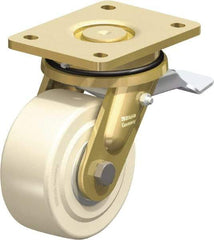 Blickle - 5" Diam x 2-5/32" Wide x 6-11/16" OAH Top Plate Mount Swivel Caster with Brake - Impact-Resistant Cast Nylon, 3,850 Lb Capacity, Ball Bearing, 5-1/2 x 4-3/8" Plate - Americas Industrial Supply