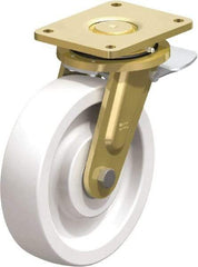 Blickle - 10" Diam x 2-9/16" Wide x 12" OAH Top Plate Mount Swivel Caster with Brake - Impact-Resistant Nylon, 4,400 Lb Capacity, Ball Bearing, 6-7/8 x 5-1/2" Plate - Americas Industrial Supply