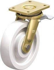 Blickle - 8" Diam x 1-31/32" Wide x 9-41/64" OAH Top Plate Mount Swivel Caster with Brake - Impact-Resistant Nylon, 3,300 Lb Capacity, Ball Bearing, 5-1/2 x 4-3/8" Plate - Americas Industrial Supply