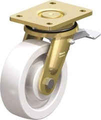 Blickle - 6-1/2" Diam x 1-31/32" Wide x 8-1/16" OAH Top Plate Mount Swivel Caster with Brake - Impact-Resistant Nylon, 1,870 Lb Capacity, Ball Bearing, 5-1/2 x 4-3/8" Plate - Americas Industrial Supply