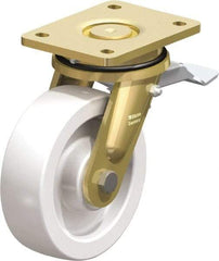Blickle - 6-1/2" Diam x 1-31/32" Wide x 8-1/16" OAH Top Plate Mount Swivel Caster with Brake - Impact-Resistant Nylon, 1,870 Lb Capacity, Plain Bore Bearing, 5-1/2 x 4-3/8" Plate - Americas Industrial Supply