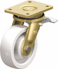 Blickle - 6" Diam x 1-31/32" Wide x 7-7/8" OAH Top Plate Mount Swivel Caster with Brake - Impact-Resistant Nylon, 1,760 Lb Capacity, Ball Bearing, 5-1/2 x 4-3/8" Plate - Americas Industrial Supply