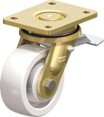 Blickle - 5" Diam x 1-31/32" Wide x 6-11/16" OAH Top Plate Mount Swivel Caster with Brake - Impact-Resistant Nylon, 1,650 Lb Capacity, Ball Bearing, 5-1/2 x 4-3/8" Plate - Americas Industrial Supply