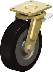 Blickle - 10" Diam x 3-9/64" Wide x 12" OAH Top Plate Mount Swivel Caster with Brake - Solid Rubber, 2,200 Lb Capacity, Ball Bearing, 6-7/8 x 5-1/2" Plate - Americas Industrial Supply