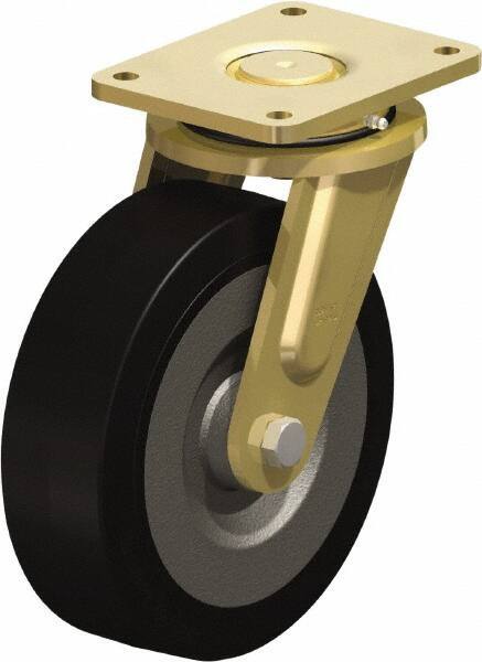 Blickle - 10" Diam x 3-9/64" Wide x 12" OAH Top Plate Mount Swivel Caster - Solid Rubber, 2,200 Lb Capacity, Ball Bearing, 6-7/8 x 5-1/2" Plate - Americas Industrial Supply