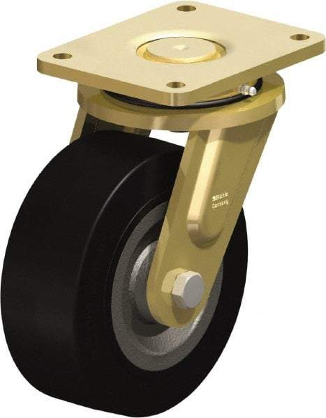 Blickle - 8" Diam x 3-9/64" Wide x 10-1/32" OAH Top Plate Mount Swivel Caster - Solid Rubber, 1,870 Lb Capacity, Ball Bearing, 6-7/8 x 5-1/2" Plate - Americas Industrial Supply
