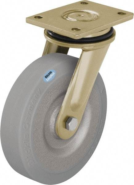 Blickle - 8" Diam x 1-31/32" Wide x 9-41/64" OAH Top Plate Mount Swivel Caster - Solid Rubber, 1,320 Lb Capacity, Ball Bearing, 5-1/2 x 4-3/8" Plate - Americas Industrial Supply