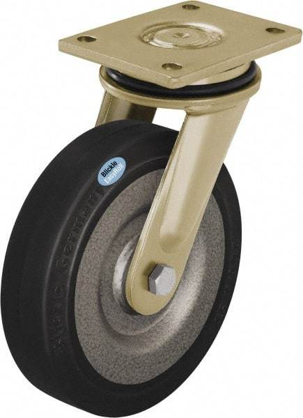 Blickle - 10" Diam x 2-23/64" Wide x 12" OAH Top Plate Mount Swivel Caster - Solid Rubber, 1,870 Lb Capacity, Ball Bearing, 6-7/8 x 5-1/2" Plate - Americas Industrial Supply