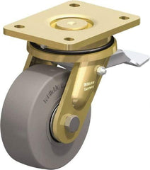 Blickle - 5" Diam x 1-31/32" Wide x 6-11/16" OAH Top Plate Mount Swivel Caster with Brake - Solid Rubber, 704 Lb Capacity, Ball Bearing, 5-1/2 x 4-3/8" Plate - Americas Industrial Supply