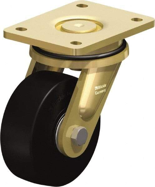 Blickle - 5" Diam x 1-31/32" Wide x 6-11/16" OAH Top Plate Mount Swivel Caster - Solid Rubber, 704 Lb Capacity, Ball Bearing, 5-1/2 x 4-3/8" Plate - Americas Industrial Supply