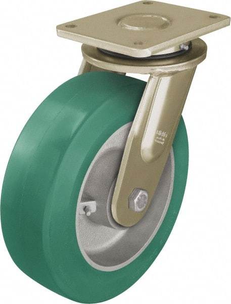 Blickle - 12" Diam x 3-9/64" Wide x 13-31/32" OAH Top Plate Mount Swivel Caster - Polyurethane-Elastomer Blickle Softhane, 3,960 Lb Capacity, Ball Bearing, 6-7/8 x 5-1/2" Plate - Americas Industrial Supply