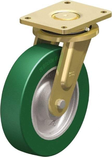 Blickle - 10" Diam x 2-23/64" Wide x 12" OAH Top Plate Mount Swivel Caster - Polyurethane-Elastomer Blickle Softhane, 2,640 Lb Capacity, Ball Bearing, 6-7/8 x 5-1/2" Plate - Americas Industrial Supply