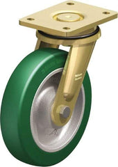 Blickle - 8" Diam x 1-31/32" Wide x 9-41/64" OAH Top Plate Mount Swivel Caster - Polyurethane-Elastomer Blickle Softhane, 1,760 Lb Capacity, Ball Bearing, 5-1/2 x 4-3/8" Plate - Americas Industrial Supply