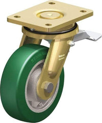 Blickle - 6" Diam x 1-31/32" Wide x 7-7/8" OAH Top Plate Mount Swivel Caster with Brake - Polyurethane-Elastomer Blickle Softhane, 1,210 Lb Capacity, Ball Bearing, 5-1/2 x 4-3/8" Plate - Americas Industrial Supply